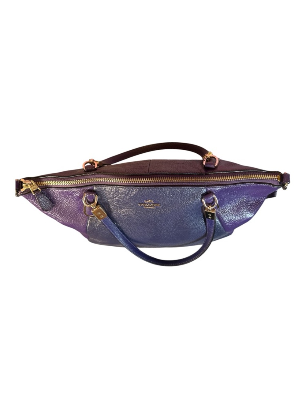 COACH Like New Kelsey Two Toned Blue & Purple Pebbled Leather Satchel - Picture 8 of 15